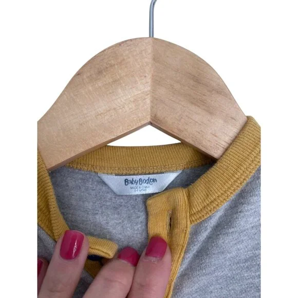 Baby Boden Playful Snap Romper - Gray with Pocket & Stripes - Baby 3-6M - Picture 2 of 3